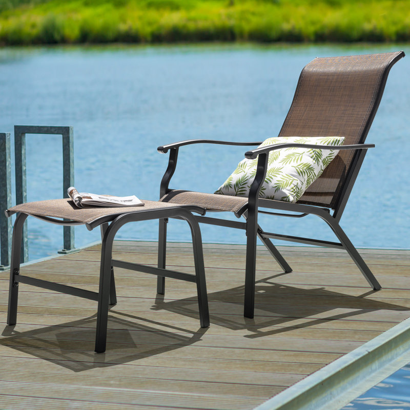 2-piece Patio All-weather PVC-coated polyester Lounge Chair With Ottoman, Brown
