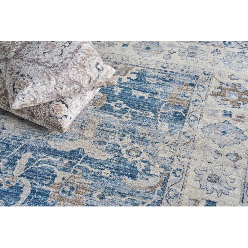 Vintage Looms Blue/Beige Polyester powerloom Area Rug, Rectangle 6' x 9'