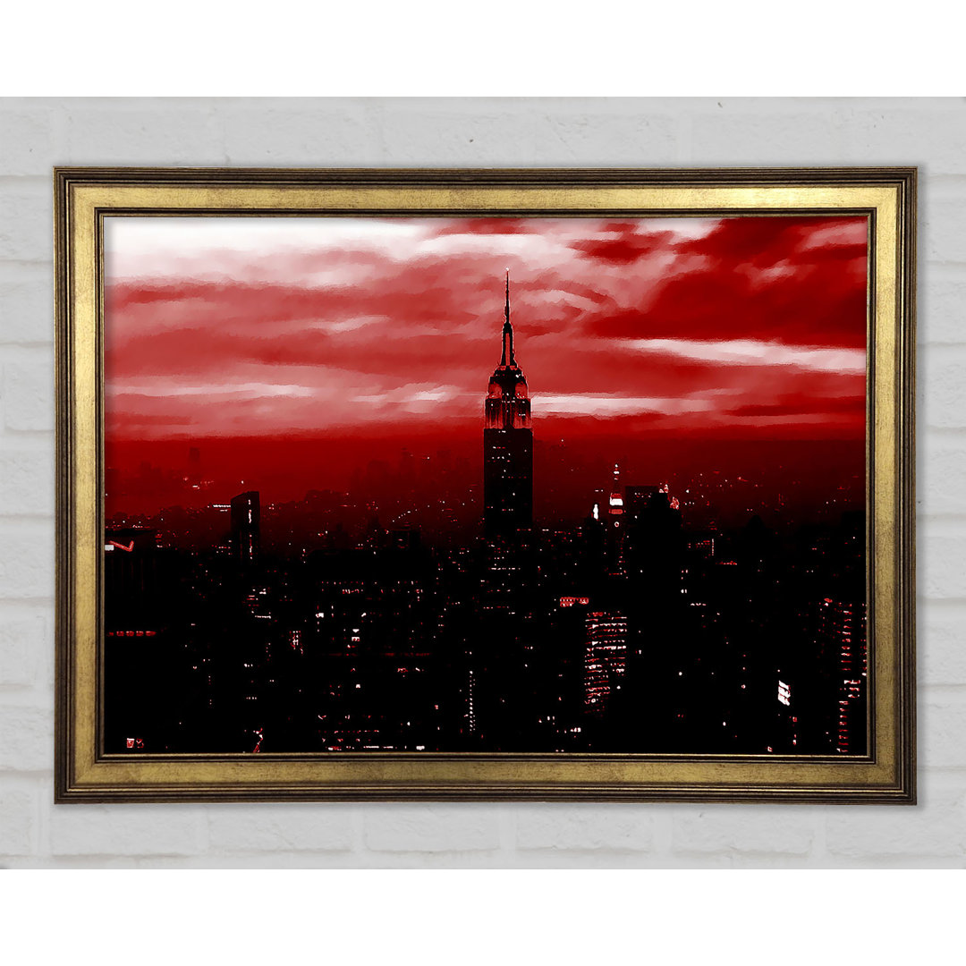 Empire State Building Red Glow - Einzelner Bilderrahmen Kunstdrucke auf Holz