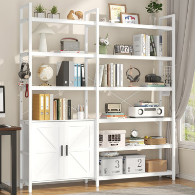 71.3" Industrial Bookshelf, Large 6-tier Triple Bookcase With Storage Cabinet, Metal Frame Furniture For Living Room, Bedroom, Home Office