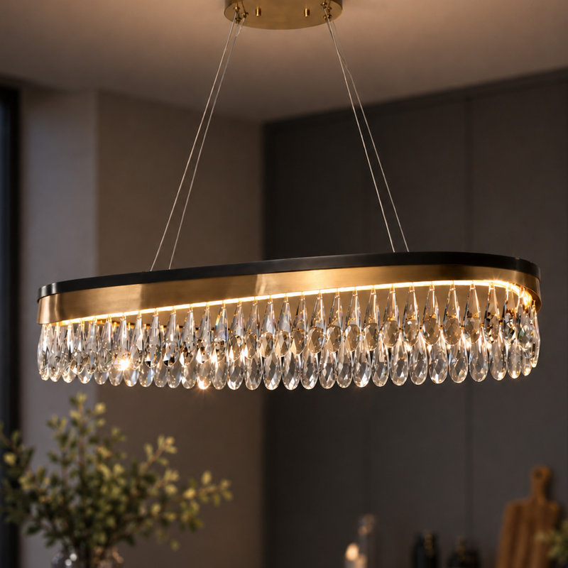 Suspension linéaire moderne Irma 80 cm (31,5 po) W à 1 lumière, intensité variable, avec DEL et cristal, idéale pour îlot de cuisine, 3 000 K