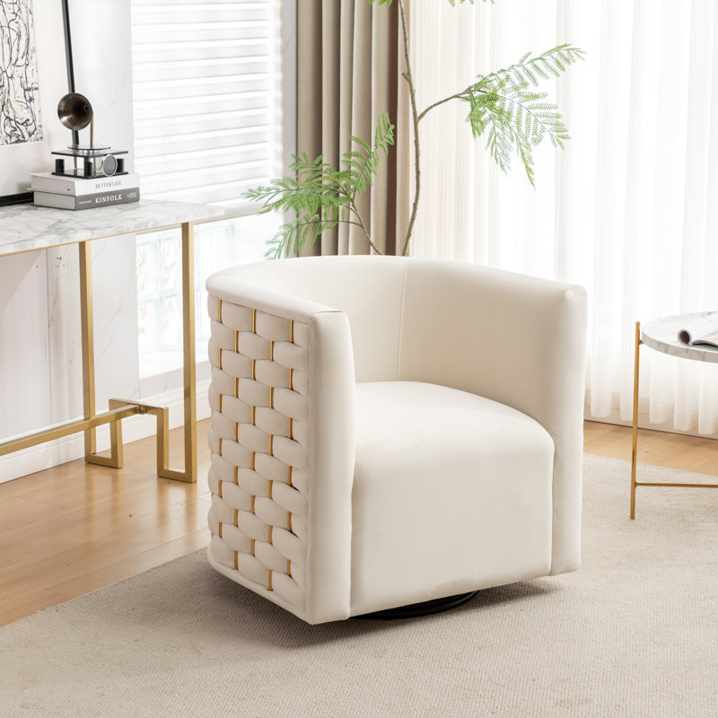 Occie Velvet Swivel Barrel Chair, Beige