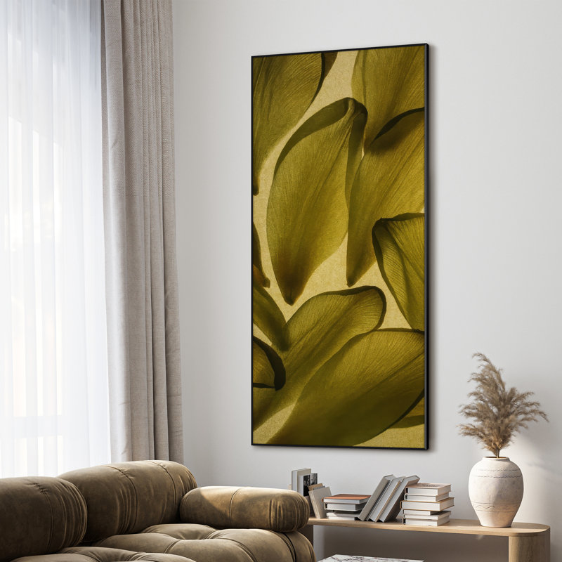 Extra Large Olive Green Petal Abstract Wall Art Print - Botanical-Inspired Modern Artwork Decor for Living Room or Bedroom, Frame Assembly Required (Frame Assembly Required)