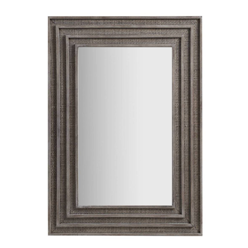 1 PCS Rectangular Wood And Rattan Mirror Gray