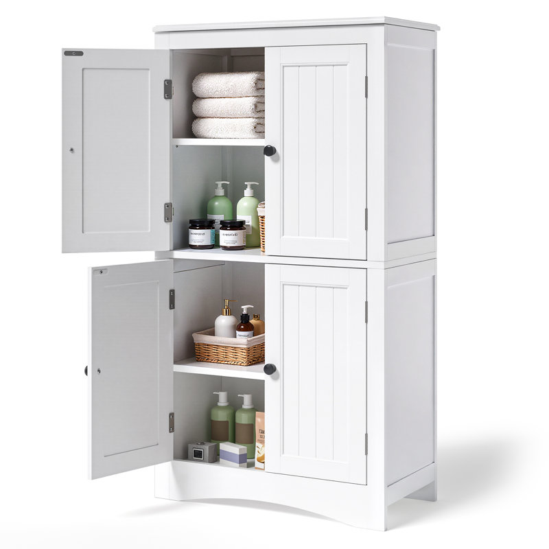 43" Freestanding Storage Cabinet with 4 Doors & Adjustable Shelves for Living Room, Kitchen, Bathroom or Entryway, White