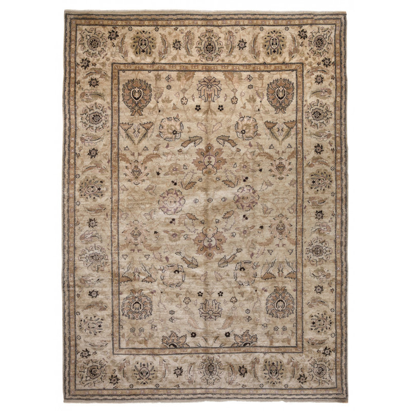 Tapis unique en laine noué à la main style Oushak de 9 pi x 12 pi 4 po beige Lüer