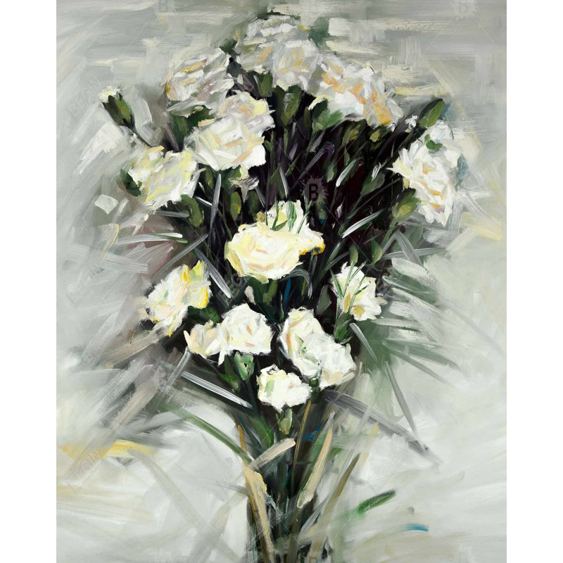 Lisianthus White Bouquet Print On Canvas, H 60 po x l 48 po