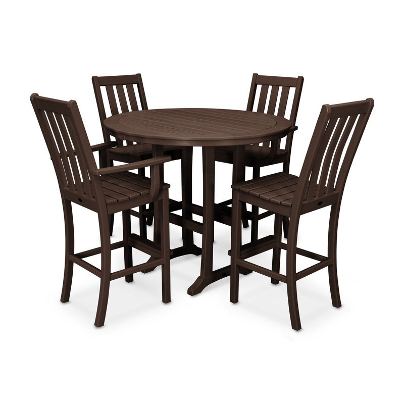POLYWOOD Vineyard 5-Piece Nautical Trestle Bar Set, Mahogany