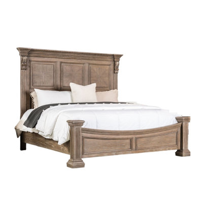 Queen Type Bed Frame With Solid Wood Structure, Weathered Oak Panel Headboard And Design For Traditional Bedroom Headboard, Posts Use