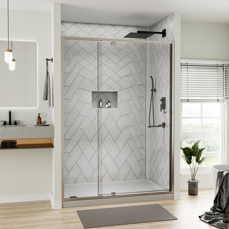 44-48"W x 71"H Pivot-Hinged Semi-Frameless Shower Door With Clear Glass, Brushed Nickel