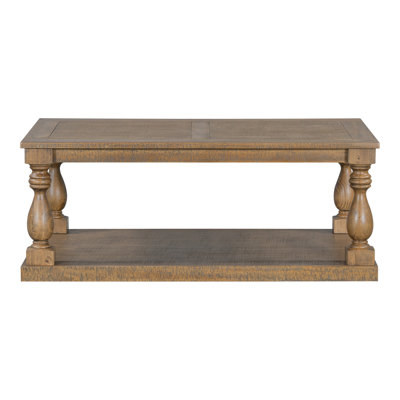 U_Style Vintage Coffee Table Featuring Artistic Vase Column Legs And Luxurious Pine Veneer For Timeless Charm(Only Including Coffee Table,Without Chai