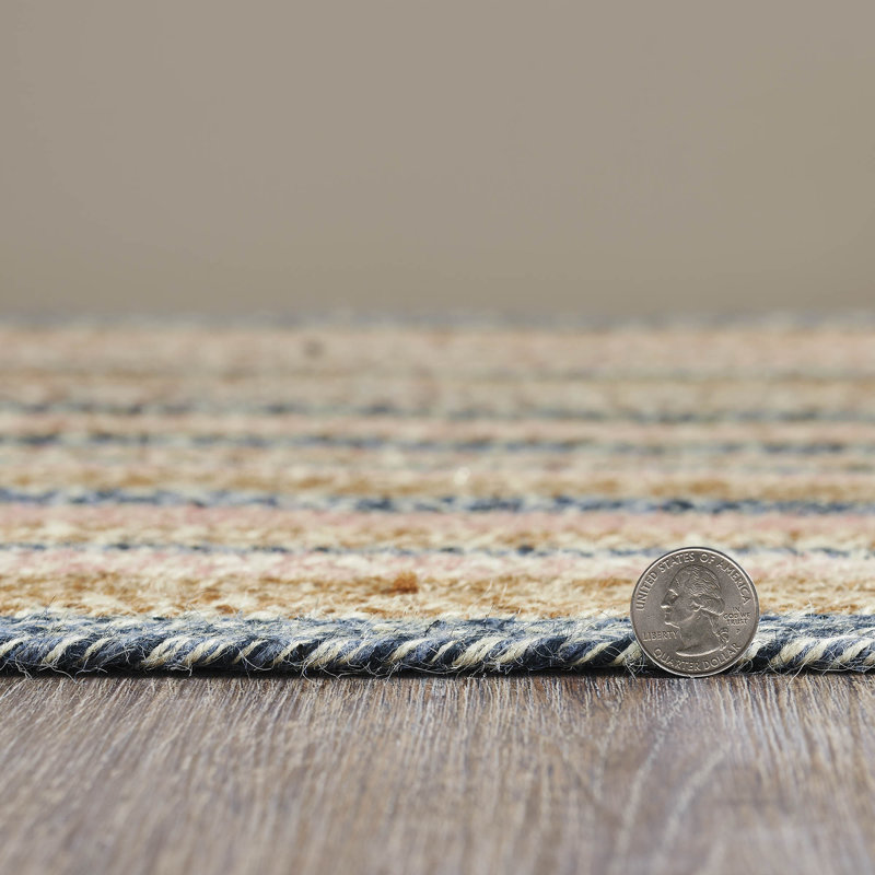 Merline Rectangle Geometric Hand Braided Area Rug in Beige/Blue, Rectangle 1'8" x 2'6"