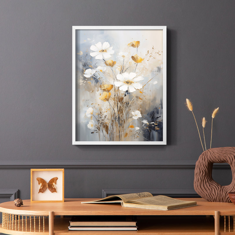 FLORAL Series CCCCXII - Impression encadrée de qualité supérieure - Prêt à être accroché - Aucun clou requis, Blanc