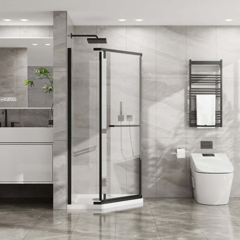 Efficient Space-saving Design Tempered Glass Matte Black Bathroom Corner Enclosure