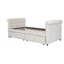 Lit de jour simple tapissier avec tiroirs, support en lattes de bois, beige