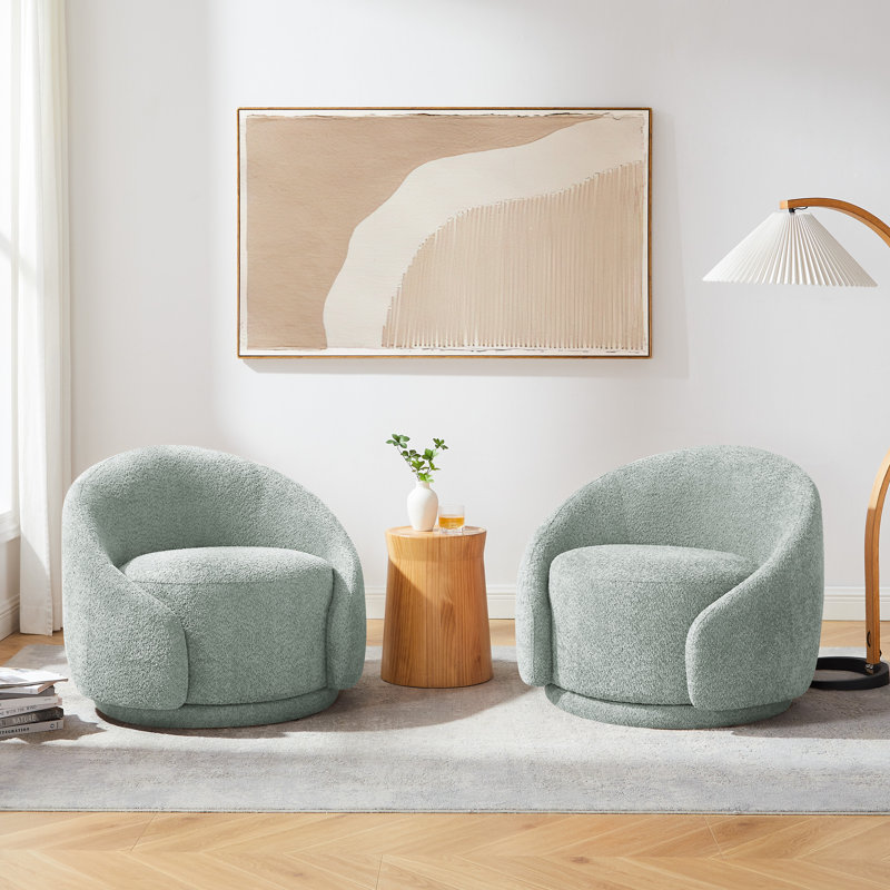 Fauteuil demi-tonneau pivotant de 34,25 po Blaklee, Velours cari