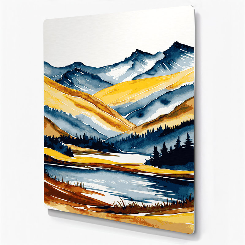 Watercolor Landscape 45 Beige Metal Wall Art, 10" H x 8" W