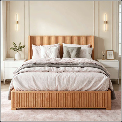 Solid Wood Platform Bed with Headboard