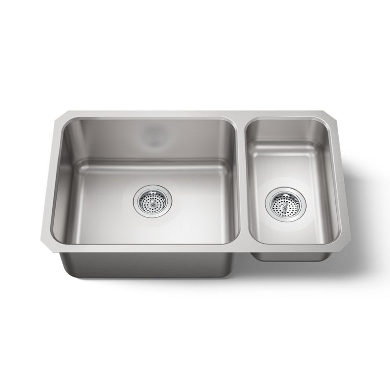 Undertone 31-3/4" L x 18" W x 9-1/2" Under-Mount High/Low Double-Bowl Kitchen Sink