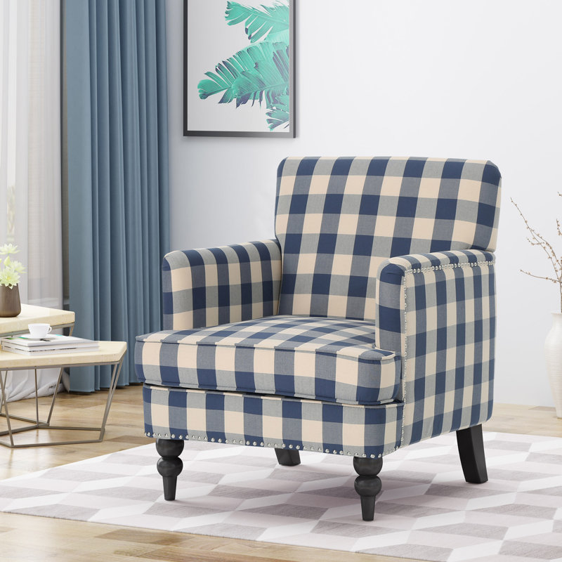 Lofties Contemporary Polyester Armchair with Solid Birch Wood Frame, Plush Cushions, Nailhead Trim, and Button-Tufted Diamond Detailing