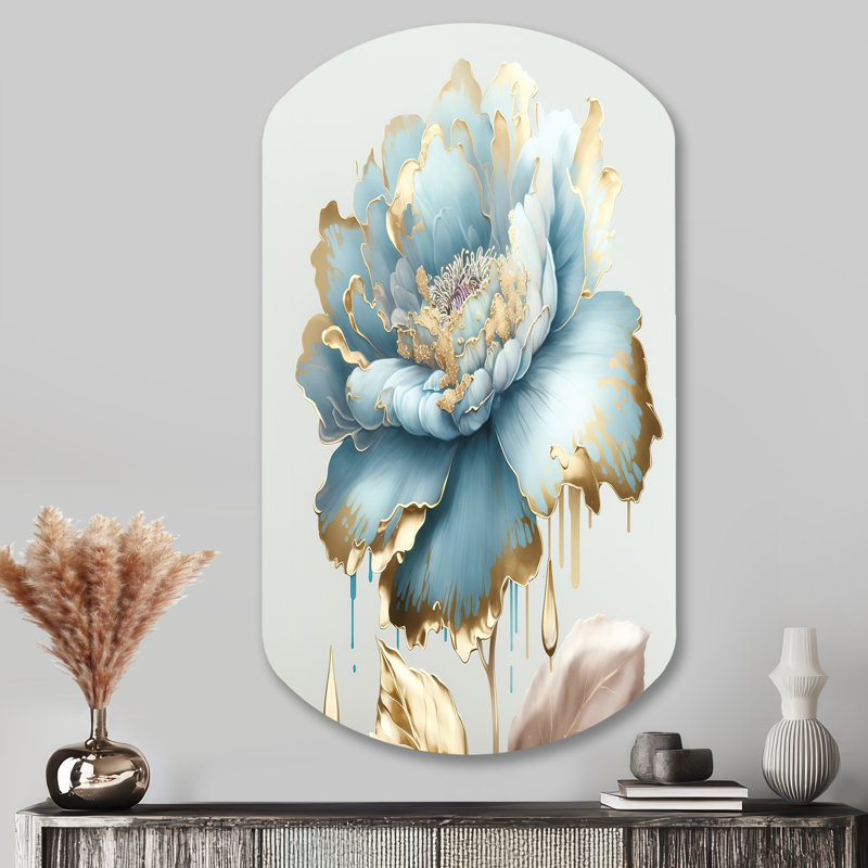 «Chic Blue Blooming Flower III - Fleurs cylindriques, art mural asymétrique en métal, H 43 po x l 23 po
