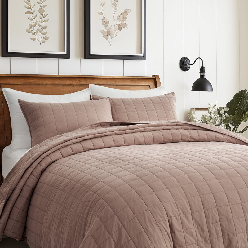 100% Cotton Box Stitch Quilt Set, Terracotta Clay, King Quilt + 2 King Shams