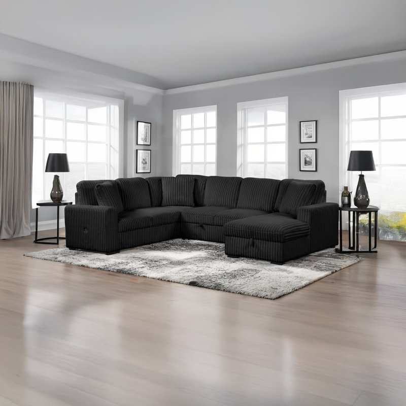 Canapé modulaire Ratasha, Mélange de polyester noir; velours