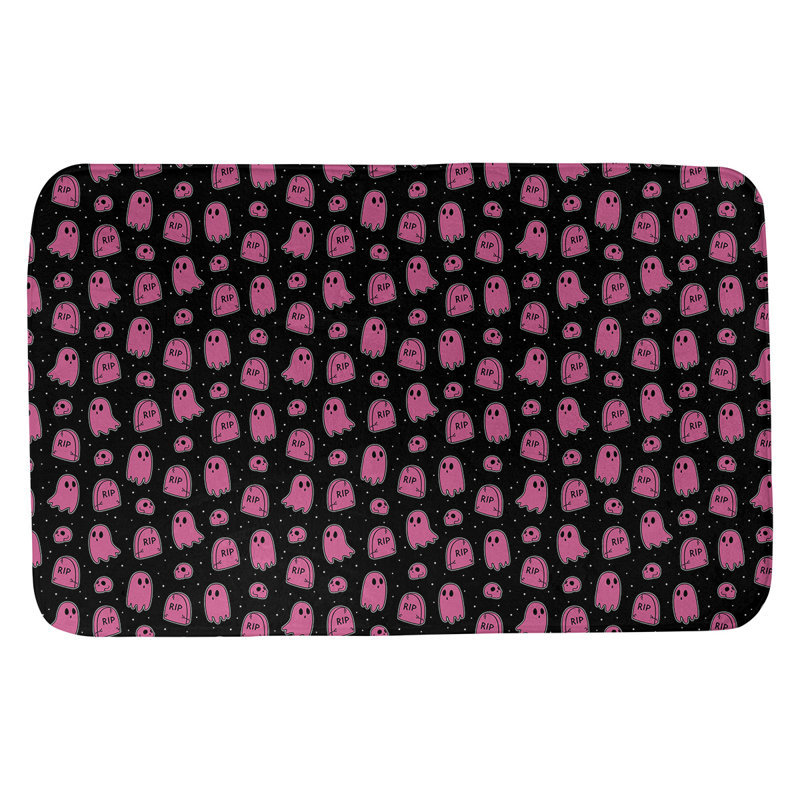 Tapis pour salle de bain ghost Avicia, l 21 po x L 34 po, Noir / Rose