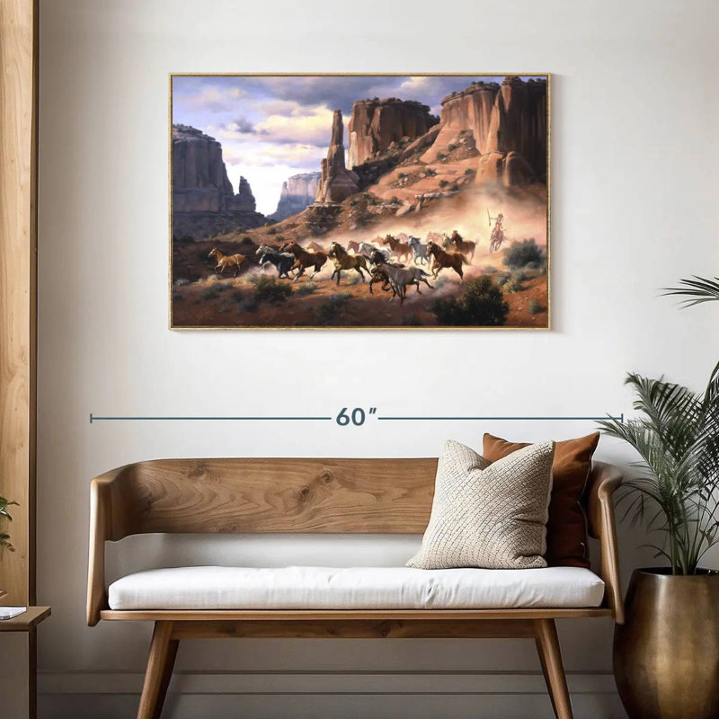 Grès et chevaux volés, Cadre flottant en bois naturel, 43 po x 29 po