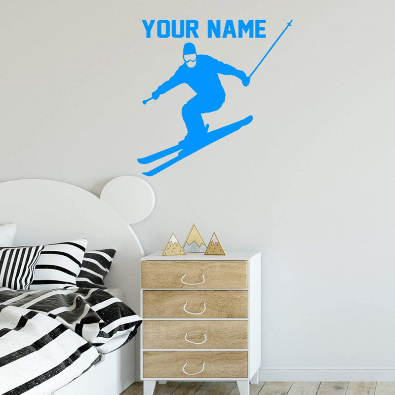 Décalcomanie murale de ski Trinx avec nom personnalisé - CS47, H 24 po x l 23 po, Bleu ciel
