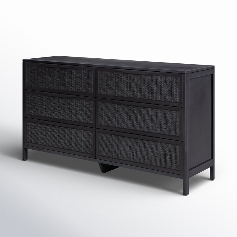 Sydney 6 Drawer Dresser, Black Wash/Black Cane