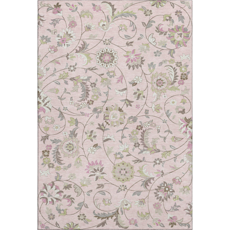 Tapis floral Goulven AMF1006 lavable à la machine de qualité supérieure, Rectangulaire 3 pi x 5 pi