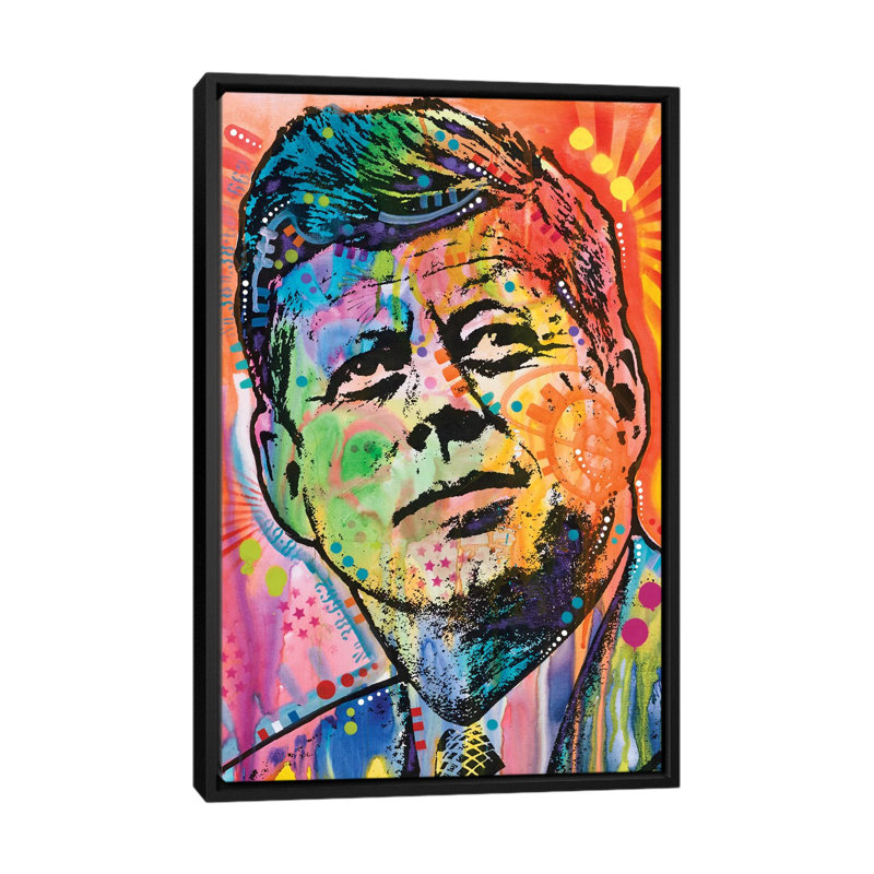 « jfk », impression sur toile, H 26 po x l 18 po x P 1,5 po, Toile avec cadre noir, Pas de tapis