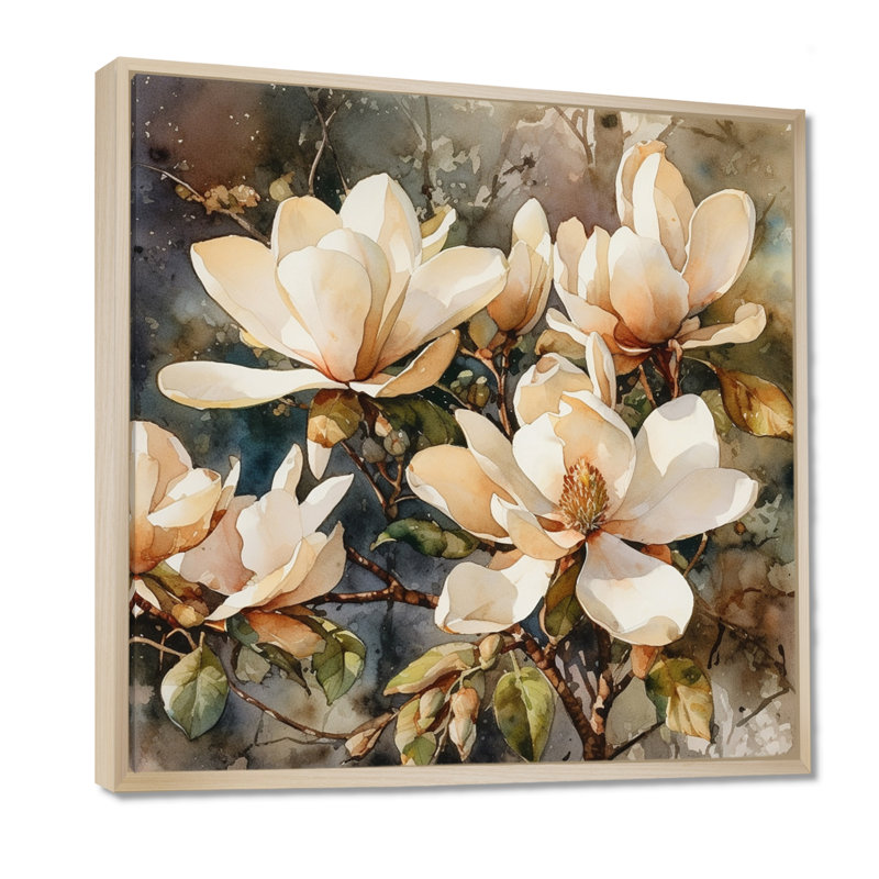 «Cream Magnolia Symphony», reproduction d'art sur toile, H 36 po x l 36 po x P 1,5 po, Cadre flottant en érable