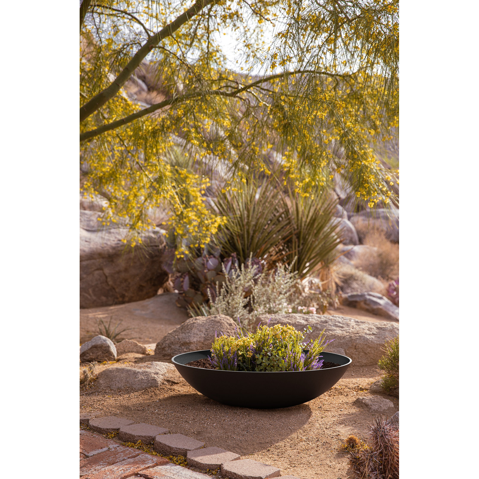 Pure Series Lane Weather Resistant Bowl Planter , Black, 8" H x 32" W x 32" D, Set of 1