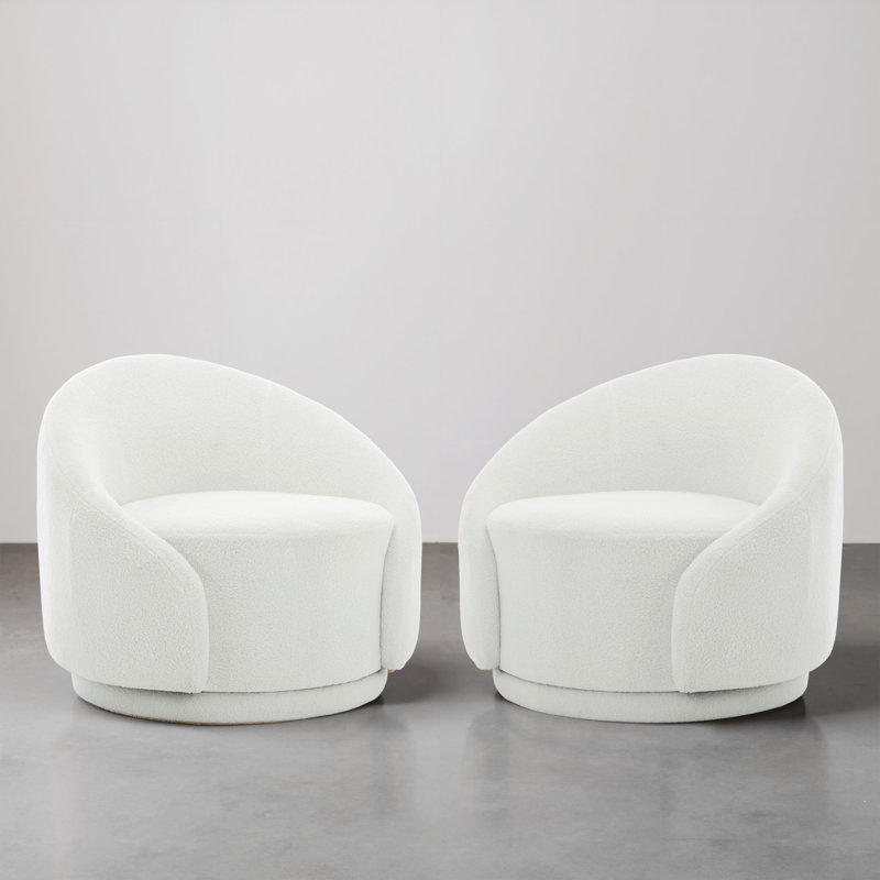 Aunna Upholstered Swivel Barrel Chair, White Teddy