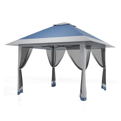 Tente à auvent escamotable 13 x 13 avec moustiquaire, pavillon de jardin robuste avec double toit imperméable aux rayons UV, ombre de 169 pieds carrés, abri extérieur instantané pour patio, cour arrière, jardin, vert armée / gris foncé