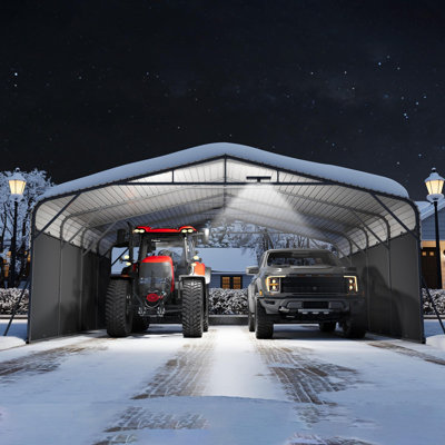 20x20 FT Outdoor Carport Canopy – Portable Metal Garage with LED Light & Removable Sidewalls for Trucks, Boats