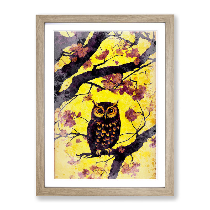 Owl at Sunset - Framed Print, 64cm H x 46cm W x 2cm D, Oak