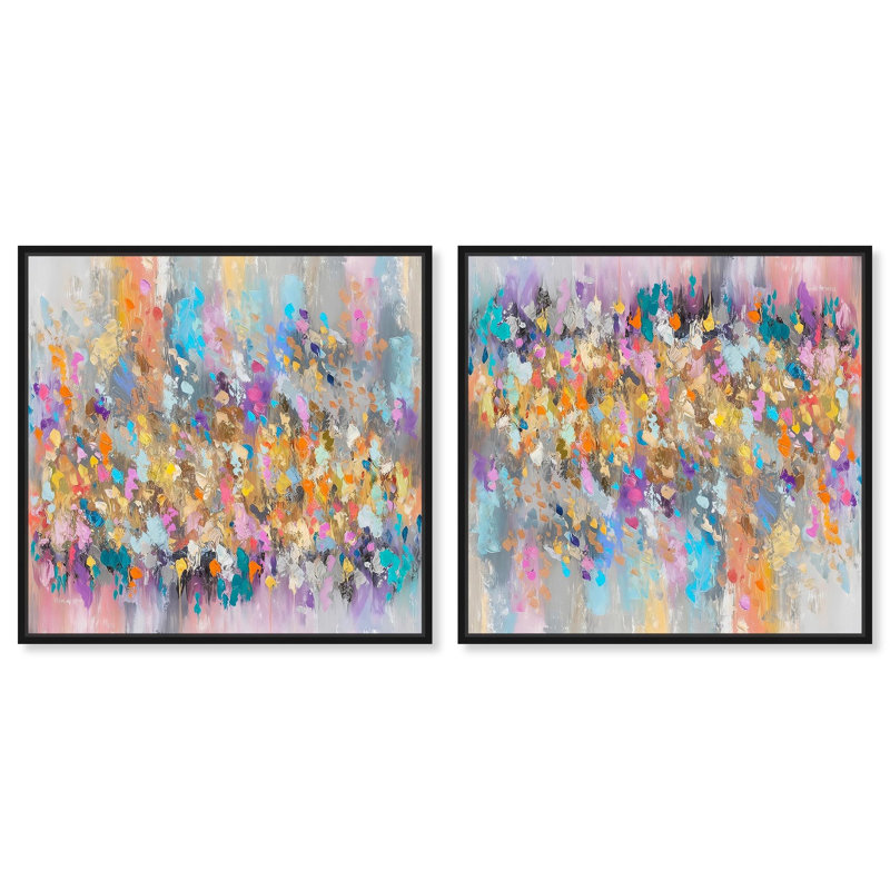 «Burst of Life», ensemble de toiles Flowy Abstracts par Art Remedy, H 13 po x l 13 po, Cadre noir