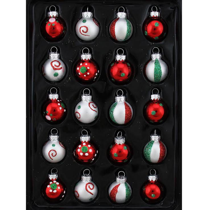 Ensemble de 20 petites boules de Noël en verre rouge, blanc et vert 1 po (25 mm)