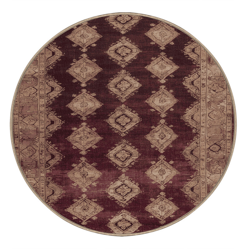 Machine Washable Overdyed Brown Area Rug, Round 6'