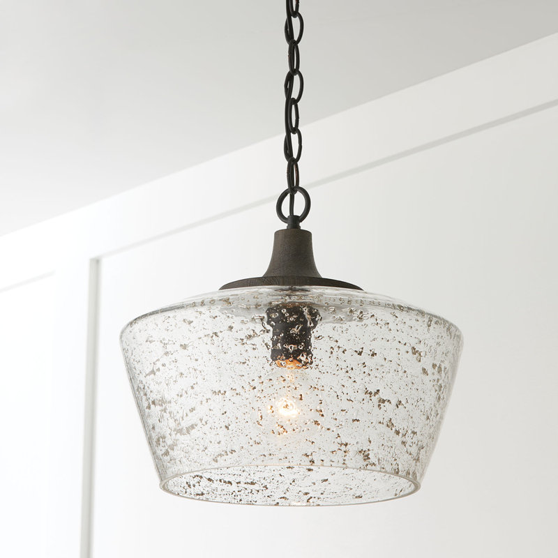 Luminaire suspendu en forme de dôme à 1 lumière avec détails en bois 