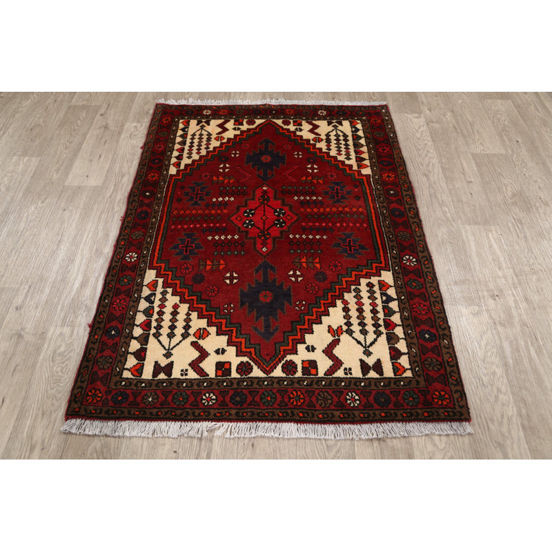 Tapis décoratif en laine noué à la main de conception unique 3 pi 5 po x 4 pi 6 po Beedon New Age