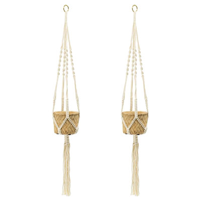Set of 2 Hanging Wommack with Cotton Macrame Hanger, Bohemian Style