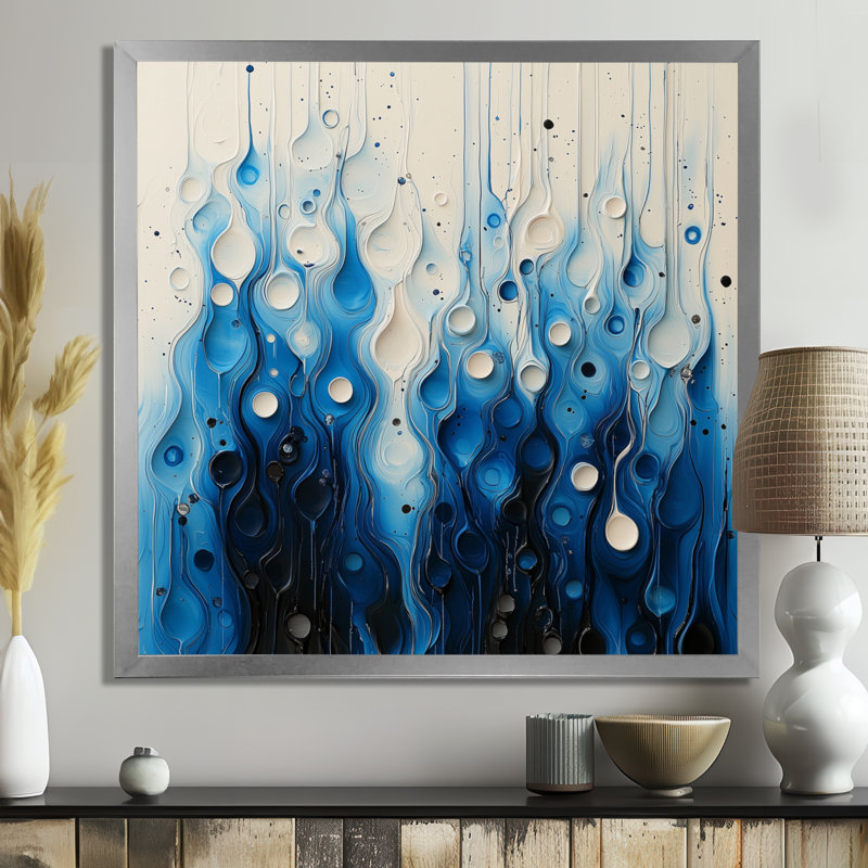 «Rhythmic Driauge Drip Paint Eruption II», art mural peinture au goutte à goutte, H 16 po x l 16 po, Argent argent