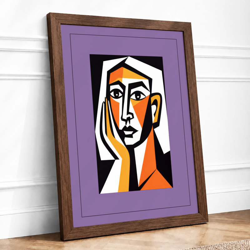 Geometric Faces Modern - Framed Print, A3 - 42.0 x 29.7 cm, Walnut