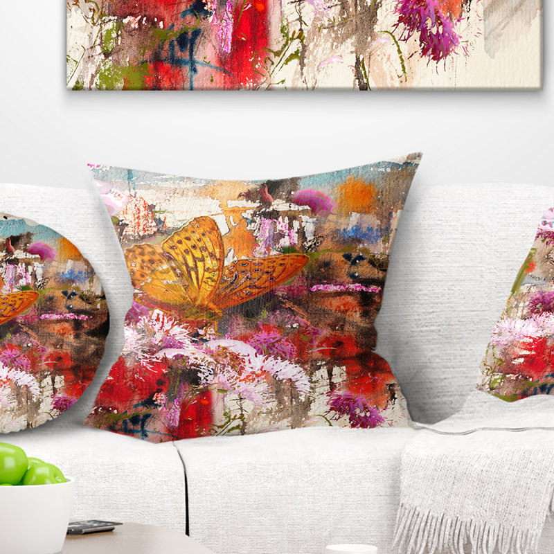 Coussin de miel floral papillon, 16 po x 1 po, Coussin décoratif