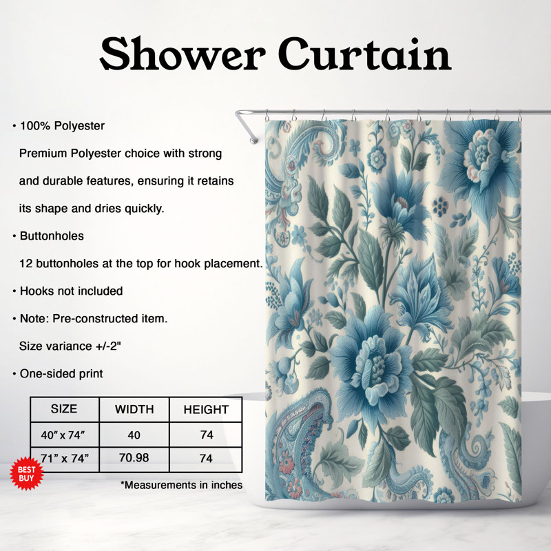 Rideau de douche standard 1 pièce Dreamy Blossoms, H 74 po x l 71 po
