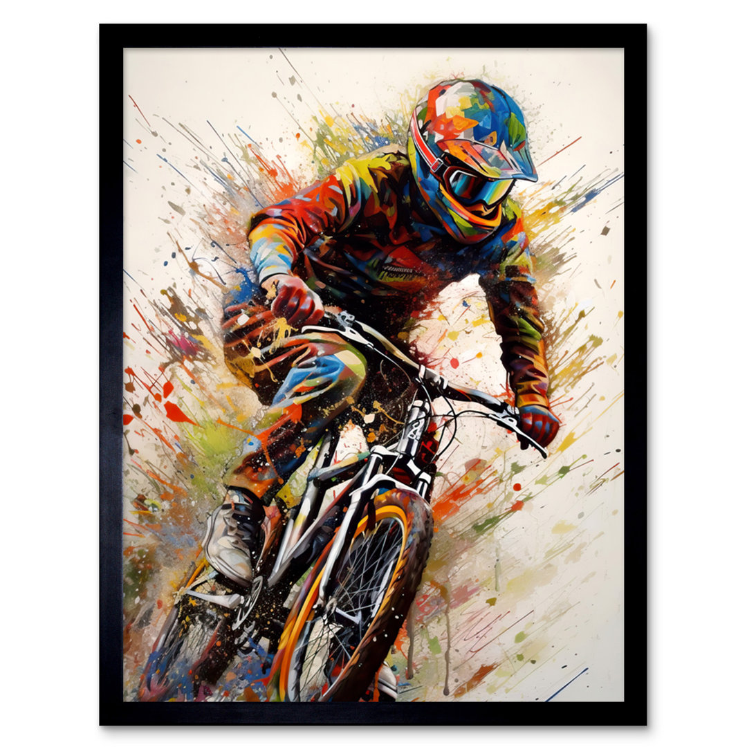 Dilkon Mountain Biker Portrait Splat Action Shot - Single Picture Frame Print